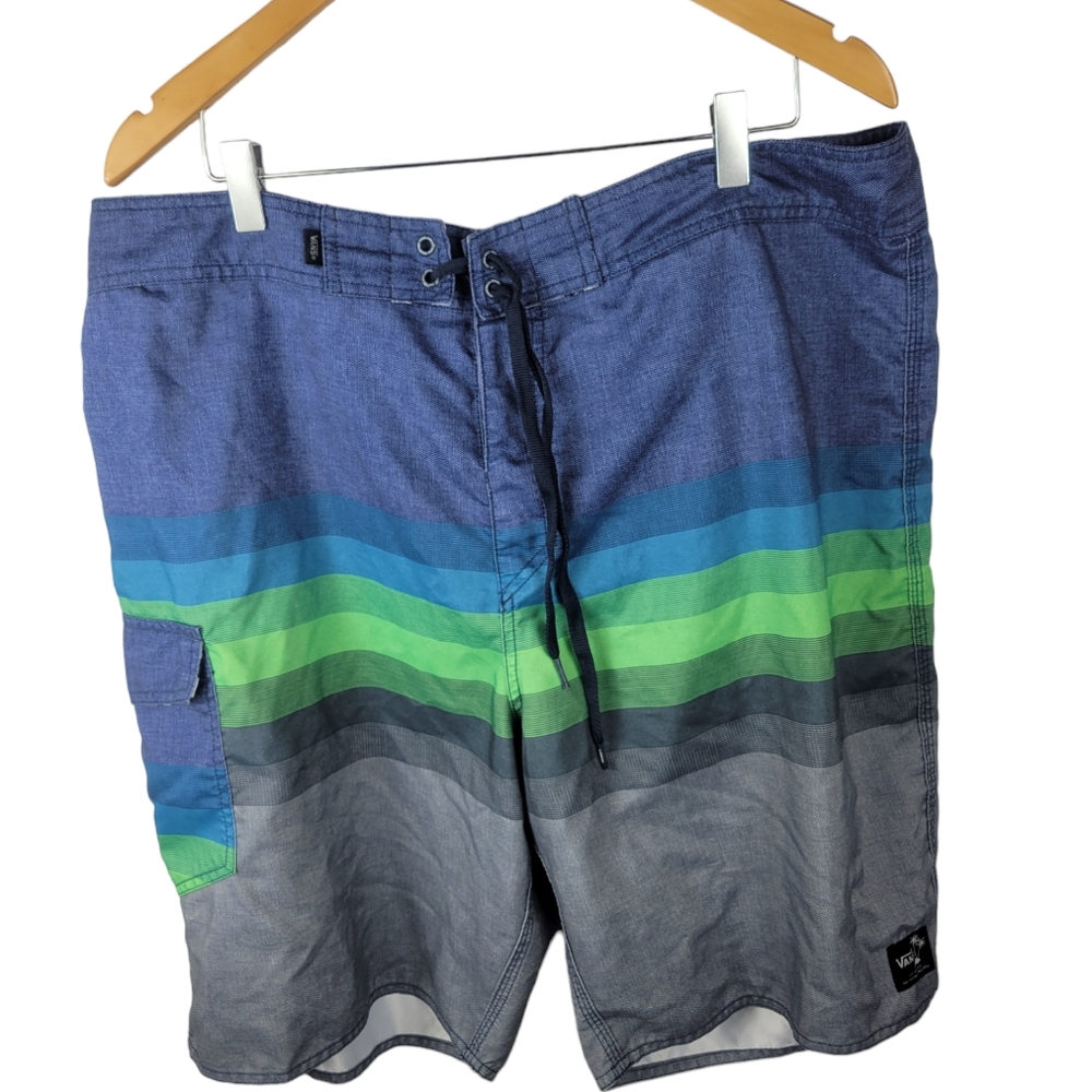 Vans Mens Striped Blue Green Grey swimming trunks size 40
